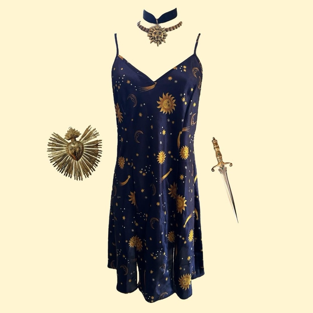 Vintage 90s celestial slip dress sun moon star mini